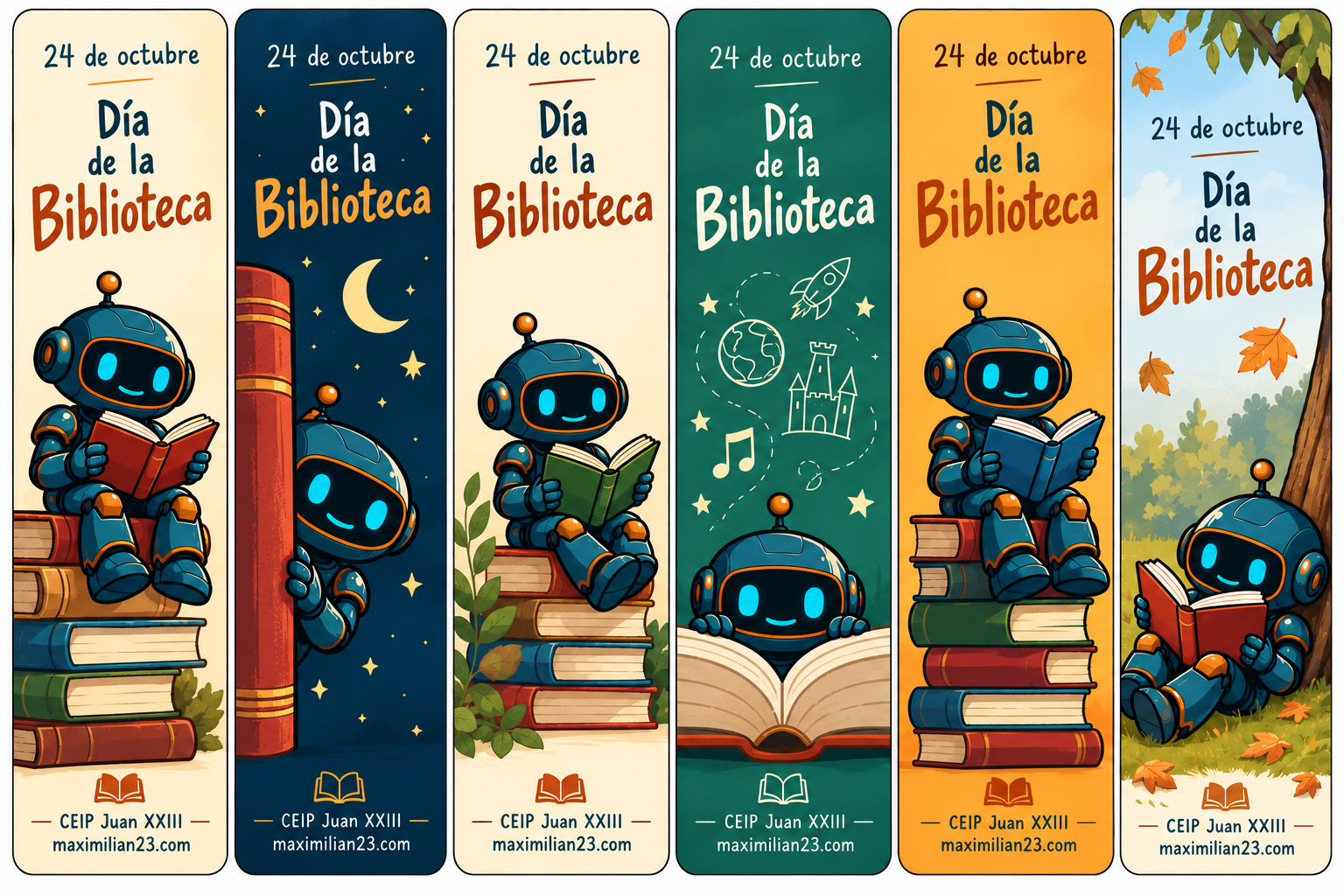 Seis marcapáginas de Maximilian 23 para el Día de la Biblioteca, 24 de octubre